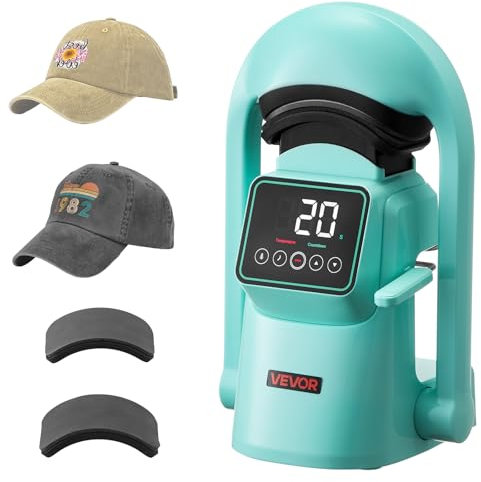 VEVOR Macchina per Pressa a Caldo 350W per Cappelli con 2 Piastre Intercambiabili, Apertura Rilascio Automatici, Touchscreen per Controllo Tempo Temperatura, Stampa a Termico per Cappellini, Verde