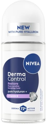 NIVEA Derma Control Restore Damendeodorant für Damen, 72H, Anti-Transpirant für die Achseln, gegen Reizungen, Hyaluronsäure & Vitamin E, 0% Alkohol, für empfindliche Haut, 50 ml