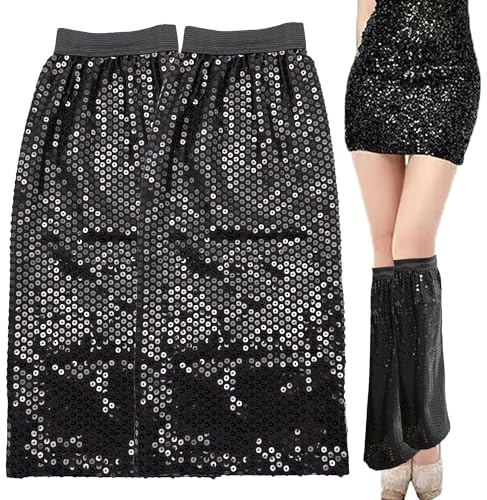 DHER Chauffe-jambes à paillettes fille Couvre-pied à paillettes brillantes pour femmes des années 70 pour disco bal carnaval hip-hop hip-hop cheerleader baise spectacle (Noir, 44 cm)