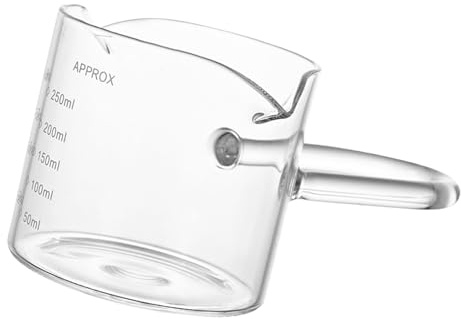 Ergonomic Handle Double Spout Milk Frothing Pitcher Borosilicate Glass Cup with Measurement Scale for Coffee Brewing High Borosilicate Glass Coffee Cup