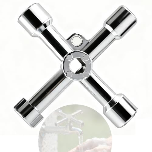 ChaneeHann 6-in-1 Multifunktionsschlüssel mit Vierkantschlüssel 4 Kant Schlüssel Dreikantschlüssel für Wasser Gas Elektrische Schaltschränke Öffnen, Silber