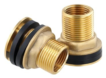 2 Stück Edelstahl Wassertankanschlüsse – 304 Edelstahl Tankdurchführung mit Dichtung, kompatibel mit 3/4 Zoll Wasserhähnen – für Regentonnen, Fässer, Teiche und Pools, inklusive PTFE-Dichtungsband