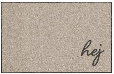 MOCAVI Mat Fußmatte mit Rand 60x85 cm waschbar beige Hej Scandi Schuh-Teppich groß, Schuhe ausziehen, Deko Eingangsbereich innen, außen, Matte, Haustür, Stiefelmatte