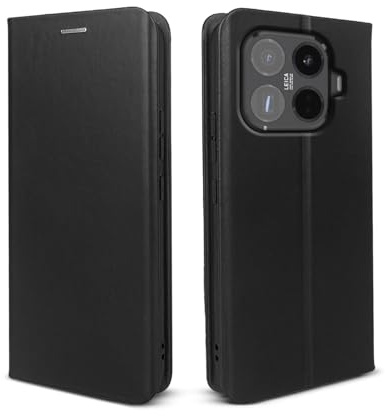 phase9 Echtleder Handyhülle für Xiaomi 15T Pro Klapphülle Leder Case Hülle Magnetverschluss RFID-Schutz Kartenfächer Geldfach Standfunktion Schutzhülle Datenschutz Schwarz
