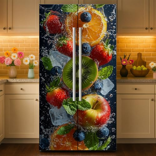 GOMAKERER 2 láminas adhesivas removibles para frigorífico, motivo frutas, en vinilo, autoadhesivas, para puertas de frigorífico, congelador, para cocina, bar, 41,5 x 200 cm