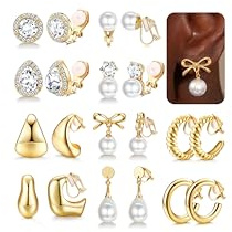 MILACOLATO 10 Paar Clip Ohrringe Damen Hypoallergen Ohrclips Damen | Ohne Ohrlöcher Gold Silber Chunky Creolen Zirkonia Ohrstecker Perlen Hängend Ohrclips Fake Ohrringe Set Mädchen