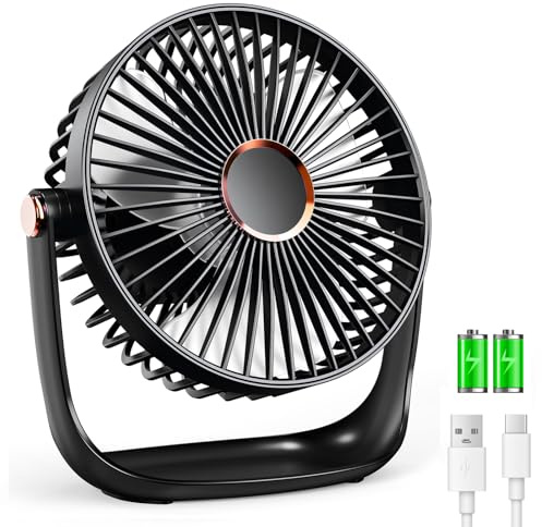 iNeibo Desk table fan,USB-type C 2400mAh Battery Powerful and Quiet Small Desk Fan,Dual 360° Mini USB Fan, with1.5M cable Rechargeable and Silent Operation for Home,Office,School and Outdoor(Black)