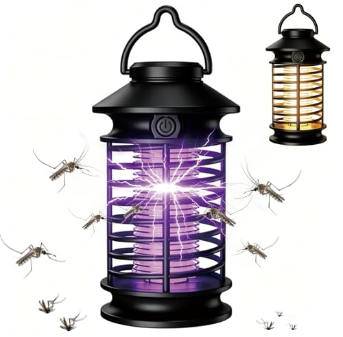 Bwaliffury Mata Mosquitos Electrico, 3000V Lámpara Antimosquitos Electrico, Matamoscas Eléctrico, Diseño Silencioso con Luz Nocturna, Recargable USB, para Interior y Exterior Jardín o Salir Camping
