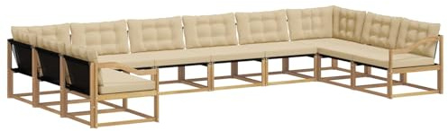 vidaXL Outdoor-Sofagarnitur mit Kissen 10 pcs Weiß und Beige, Gartenmöbel-Set, modernes modulares Sofa, langlebige Couch, ergonomisches Design, schicke Terrassen-Sitzmöbel