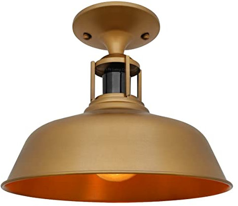 Long Life Lamp Company Vintage Industrial Barn Slotted Flush Mount Ceiling Pendant Light Shade Natural Brass Finish M001