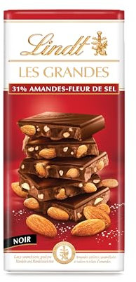 Lindt - Tablette LES GRANDES Amandes Fleur de Sel 31% - Chocolat Noir, 150g