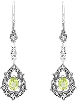 Esse Marcasite Sterling Silver Peridot and Marcasite Tear Drop Earrings