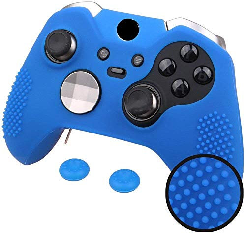 Funda Protectora de Silicona Suave Antideslizante Skins + Barra de Pulgar analógica CapCover Grip Thumbsticks Joystick para Xbox One Elite Controller Azul