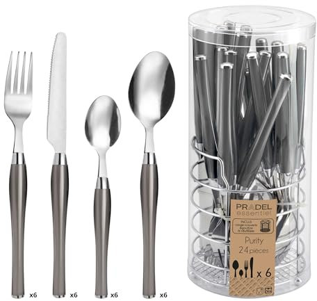 Pradel Essentiel Set di 24 coperti, Acciaio inossidabile 18/0, Colore Grigio