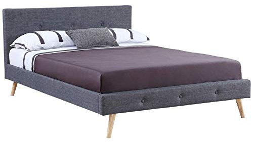 IDMarket - Skandinavisches Doppelbett Oslo mit Kopfteil und Lattenrost, 140 x 190 cm, Stoff, Anthrazitgrau
