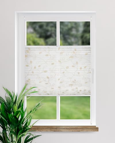 DECOLIA by Garesa Fenster Klemmfix Plissee ohne Bohren Motiv Ranke 40 x 130 cm, Creme - Lichtdurchlässiger Fenster Sichtschutz und Fenster Deko, Faltrollo