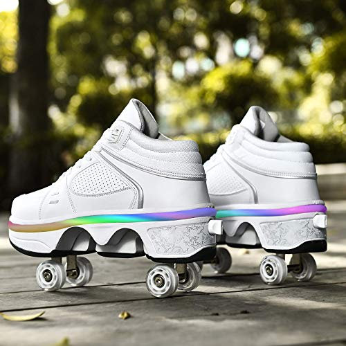 DHTOMC Schuhe Mit Rollen Skateboardschuhe,Inline-Skate,2-in-1-mehrzweckschuhe Mit 7 Farbwechselnden Lichtern,verstellbare Quad-rollschuh-Stiefel-männliche Und Weibliche,EUR34