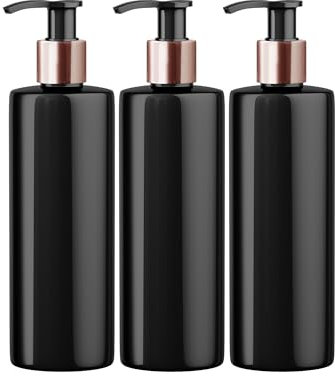Mrs Hinch Customisable DIY Refillable 500ml PET Plastic Lotion Pump Bottle - Black & Rose Gold Lids (3)