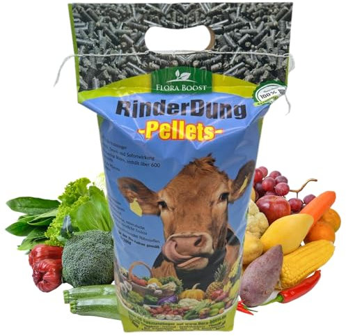 Konfitee Rinderdung Pellets Flora Boost 5 Kg I Getrockneter Rinderdung für bis zu 85m² Fläche I Universaldünger für alle Pflanzen I Bio-Volldünger I 100% natürlicher Pflanzendünger