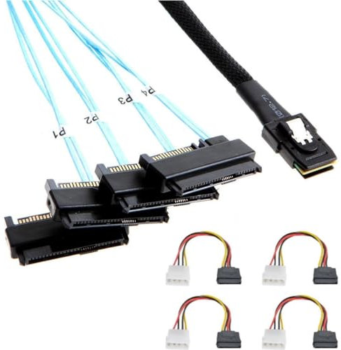 chenyang Mini SAS SFF-8087 36Pin Host 1 a 4 SAS SFF-8482 Target SAS Cable de disco SAS con cable de alimentación IDE 0.5M