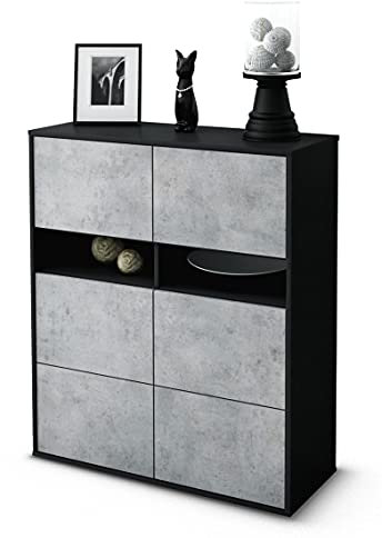 Stil.Zeit Highboard Jasmin, Korpus anthrazit matt, Front Industrie-Design Beton (92x108x35cm), Push-to-Open Technik & Leichtlaufschienen