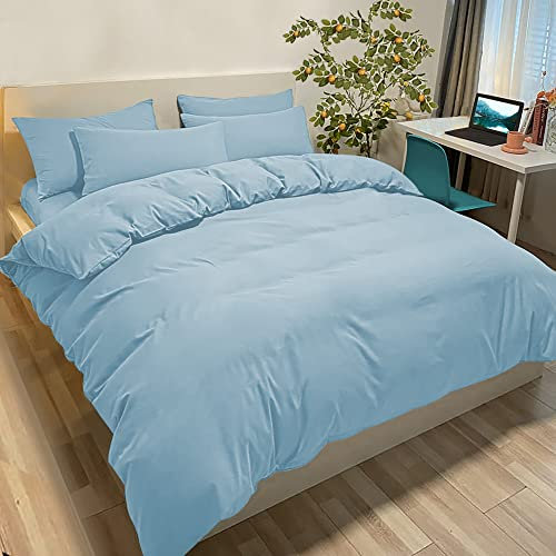 Poligino Housse de Couette 250x200 cm avec 2 Taies Oreiller 50x80 cm - Bleu Clair - Parure Lit 2 Personnes Microfibre - Oeko TEX - Confortable, Doux, Haute Qualité et Anti-Allergique