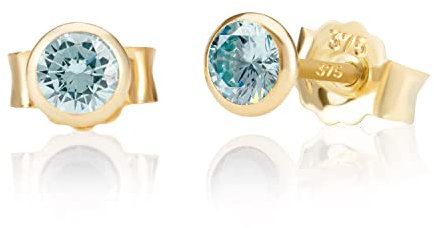 NKlaus Paar 5,0mm 375 Gelb Gold 9 Karat Ohrstecker Kristall Zirkonia Aquamarin Butterfly Verschluss Damen Mädchen 13056