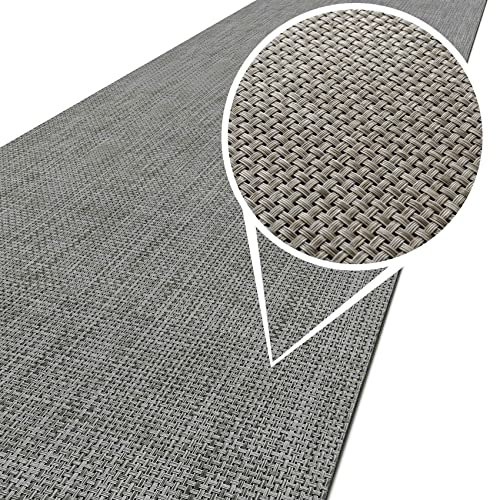 Läufer In-/Outdoor Teppich wasserfest Balkon Teppich auch für Balkon und Terasse Flur Bodenmatte wetterfest Grau Abwaschbar 100 x 50cm