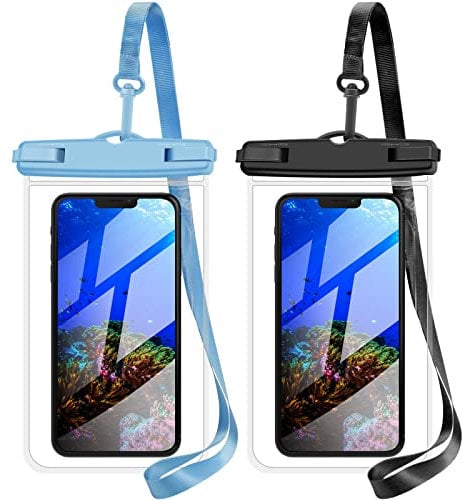 Waterproof Phone Case, 2 Pack IPX8 Universal Waterproof Phone Pouch Dry Bag with Lanyard for iPhone 13 12 11 Pro Max Xs Max XR XS X Samsung S22 S21 S20 Huawei P40 P30, up to 7.0 inch(Black Blue)