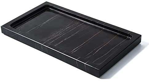 JIMEI Vassoio da bagno in vero marmo naturale per il bancone del bagno, organizer per il trucco, per comò, cucina, bagno, decorazione per ufficio, di medie dimensioni, nero