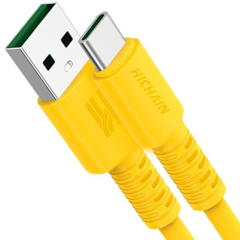 Hichain USB A to USB C Charger Cable Yellow 4 ft, 100W Type C Fast Charging Cord Data Sync Silicone USB C Cable for Phone Samsung Galaxy Pixel Xiaomi PS5 JC-ACY4