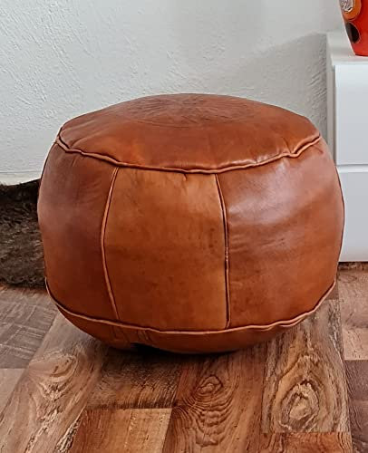 ChamChimi Pouf, Handgefertigten Marokkanische Echtleder Sitzhocker, bequemer Sitzsack für Erwachsene und Kinder, Sitzpouf Rund, Fußhocker 45 x 35 cm (Ungefüllt)