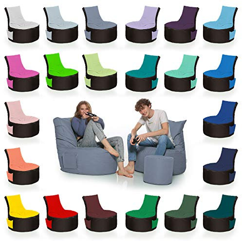 HomeIdeal - 2Farbiger Gamer Sitzsack Lounge für Erwachsene & Kinder - Gaming oder Entspannen - Indoor & Outdoor da er Wasserfest ist - mit EPS Perlen, Farbe:Schwarz- Anthrazit, Größe:Kinder