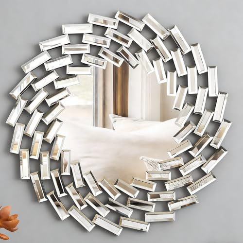 SHYFOY Dekorativer Wandspiegel, Wohnzimmer, modern, rund, für Wanddekoration, silberfarbene Kreise, Akzente, Spiegel, zum Aufhängen für Badezimmer, Schlafzimmer, Kamin, 45,7 cm