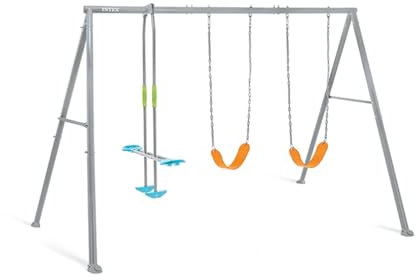 Intex 44123 – Kinderschaukel mit Zwei Sitzen und Schaukelwippe, Stahl, Grau, 323x235x200 cm