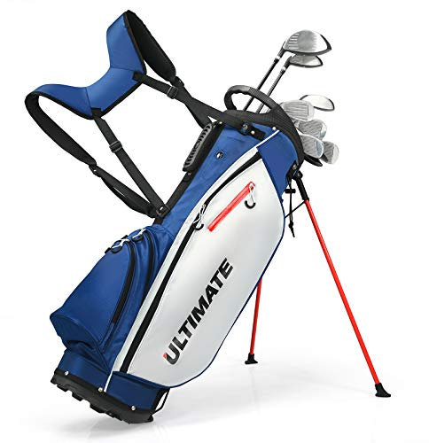 GYMAX Set da Golf, 3 Mazze Legno, 5 Mazze Ferro, 1 Mazza di Spintore e Cinghie Antiscivolo, con Sacca da Golf e Cavalletto, Per Adulti, Blu (Blu)