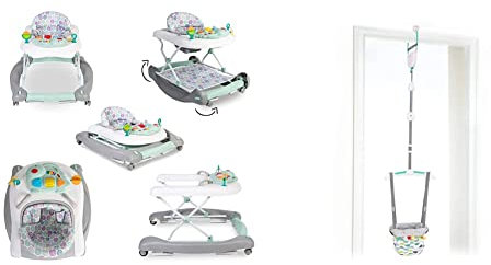 Red Kite Baby Go Round Twist & Walk 3 in 1 Walker, Rocker and Push Along, Aqua & Bright Starts, Door Jumper & Bouncer - Playful Parade with Padded Seat & Taggie Tags, Door Frame Clamp