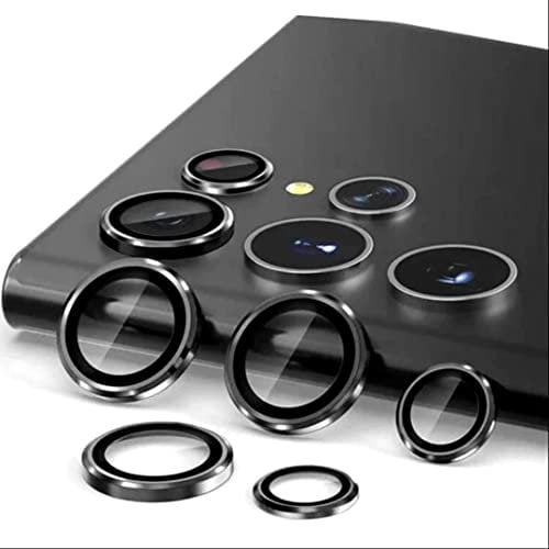 EKAM Camera Lens Protector for Samsung Galaxy S23 Ultra 6.8-Inch 9H Tempered Glass Aluminum Alloy Metal Individual Ring Cover HD Clear Bubble Free Protection (Black)