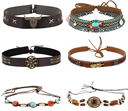 LUTER 6pcs Bande de Chapeau de Cowboy, Réglable Bandeau Chapeau Cowboy Cuir PU Souple Remplacement de la Bande de Chapeau pour Fedora, Chapeau de Cowboy, Chapeau de Paille (6 Styles)