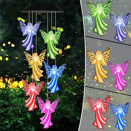Gerhannery Solar Windspiel Glockenspiele Muttertagsgeschenk Dekor Lamp LED Solar Wind Chime Light Spiral Spinner Color Changing Garden Lamp (Weiße Kugel) (Ball) (Engel)