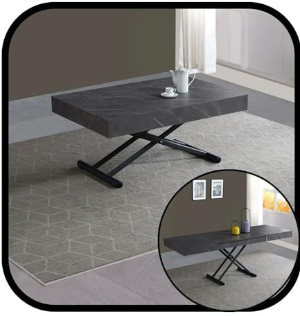 VOLERO' ; Tavolo Trasformabile Salvaspazio, Modello Achille Large, Meccanismo Saliscendi con Regolazione Millimetrica dell'altezza (Grigio Cemento)
