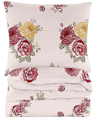 Cotton Market Bettwäsche 155x200 cm - Bettwäsche Baumwoll-Mikrofaser - Bettwäsche-Sets 2 Teilig - Bettbezug 155x200 cm und 2 Kissenbezug 70x80 cm - Rosa, Rosen