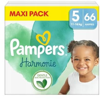 Pampers Windeln Größe 5 (11-16 kg), Windeln Harmonie, 66 Stück, Schonung der empfindlichen Haut und Inhaltsstoffe pflanzlichen Herkunft
