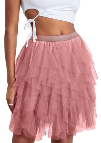 Geagodelia Damen Tüllrock Kurz Elegant Minirock Sommerrock Vintage Tütü Tutu Mini Tüll Rock Halloween Karneval REH Kostüm One Size 34/36/38 F-44436 (A - Pink)