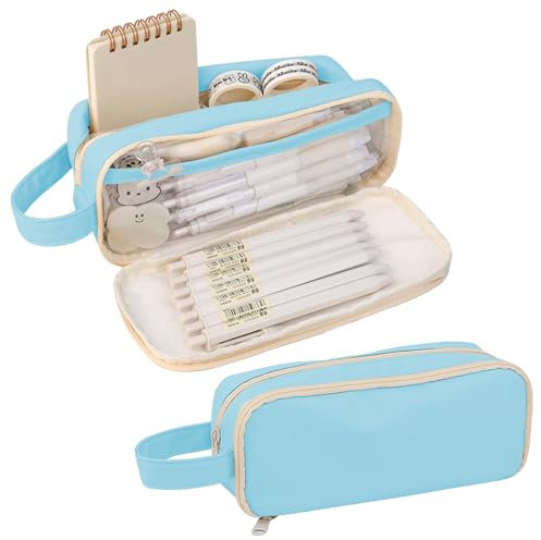 Lvjkes Federpenal, Federmäppchen mit 5 Fächern für Mädchen und Jungen, wasserdicht, ästhetisch, großer Schreibwaren-Organizer für Kinder, Damen, Herren, Teenager, Studenten, Blau, 21 x 7 x 8 cm