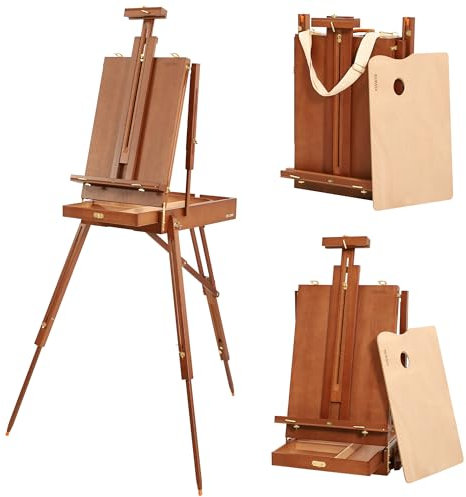 VISWIN Tragbare Plein-Air Staffelei, Faltbare Buchenholz Tisch- oder Bodenstaffelei Groß mit Schultergurt, Leinwand Ständer für Malen, Künstler, Erwachsene mit Nivellierinstrument & Skalenbein