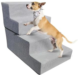 Galatée Escaleras para Perros, Pasos para Mascotas para Perros y Gatos Pequeños, Rampa Antideslizante para Perros, Escaleras para Perros para Camas Altas y Sofás, Funda Lavable Extraíble(4 Pasos)