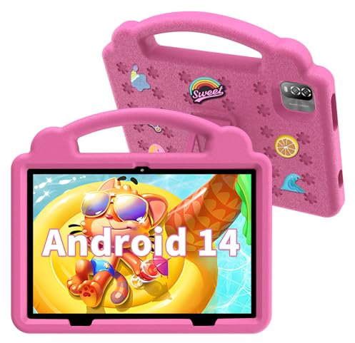 VASOUN Kids Tablet 10 inch Android 14,6GB(3+3GB Expandable RAM+64GB ROM,Parental Controls,Time Management,6000mAh Battery,WiFi,Bluetooth,Shockproof Case(Pink)