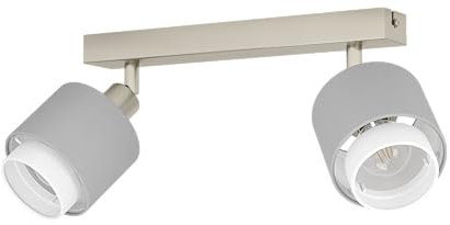EGLO Deckenstrahler Bellizzi, Deckenlampe 2-fach, Deckenleuchte mit schwenkbaren Spots aus Textil in Grau und Weiß, Deckenspots mit E14 Fassung