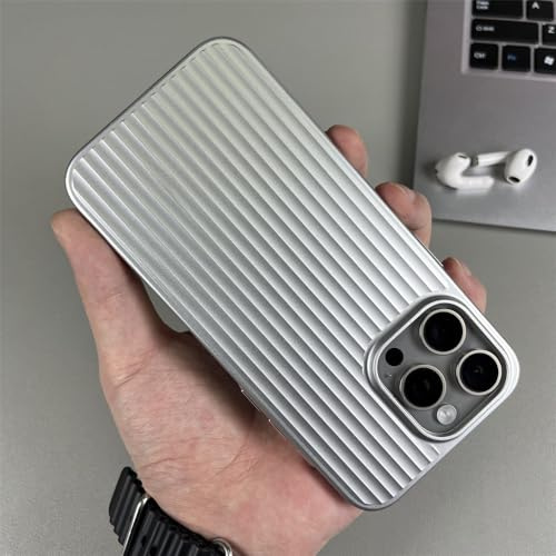 ADKOT Luxury Corrugated Pattern Phone Case For iPhone 15 14 13 Pro Max Plus 3D Plating Plain Hard Back Cover,Silver,For iPhone 15 Plus